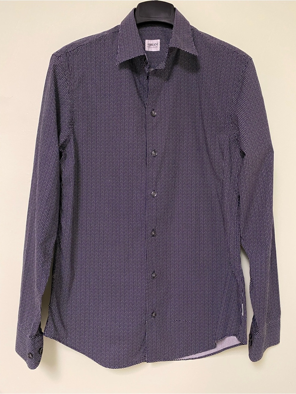 Armani Collezioni Navy Microdot Long-Sleeve Dress Shirt